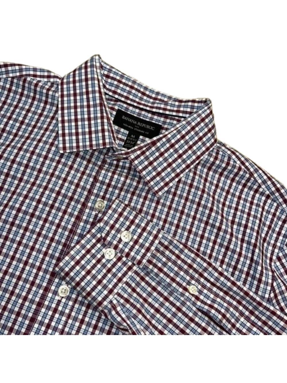 Banana Republic Non-Iron Standard Fit Red and Blue Plaid Long Sleeve Button-Up M